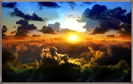 SUNSET THROUGH THE CLOUDS - clouds, sunset, nature, sun