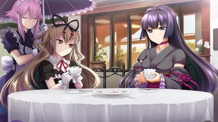 Taking some tea - girls, cg, game, cute, maid