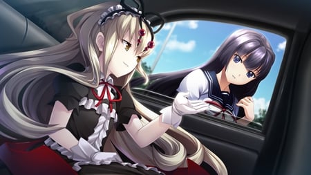 Want a lift - sky, car, girl, sute, loli, dress