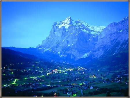 NIGHT NEAR THE MOUNTAIN - nature, night, mountains, lights