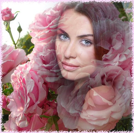 the beauty and the roses - roses, woman, portrait, blend, art