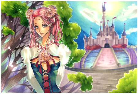 A World of My Own - fantasy, anime, world, pink hair, castle, other