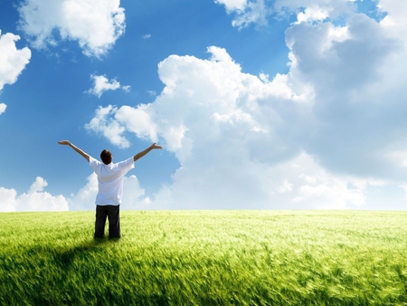 Oh my God!!!!!! - cloud, sky, arm, people, field, pray, grass