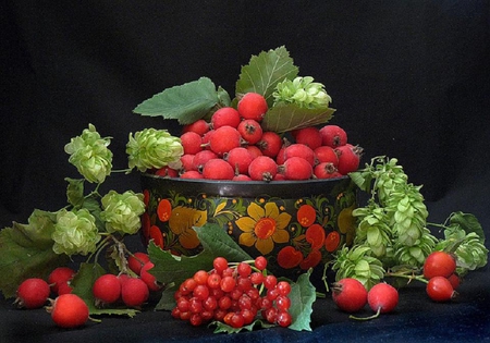 Bowl of fruit. - fruit, flower, still life, bowl