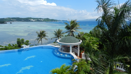 Wonderful View - wonderful, swimming pool, trees, view, sea, palm