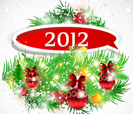 2012 - pretty, magic, stars, holiday, red, ribbon, winter, 2012, ball, happy new year, beautiful, balls, beauty, colors, lovely, january 1, colorful, green, new year, bow