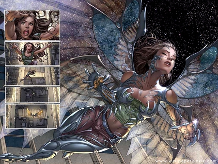 Witchblade - comics, anime, anime girl, female, brown hair, long hair, armour, wings, witchblade, transformation, body suit