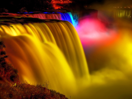 Niagara at night - niagara, nature, waterfall, beautiful, lights, colors, night