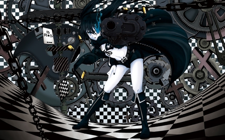 Black Rock Shooter - anime, female, gun, original, vector, black rock shooter, black, fantasy, bullets