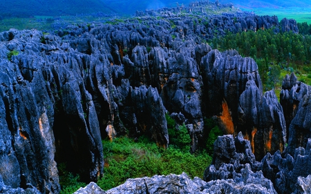 BLACK ROCKS - black, field, mountain, rocks