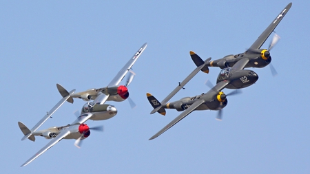 Lightning Strikes Twice - fighter, airplane, lockheed, p38, plane, p-38, ww2, lightning, wwii