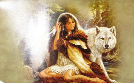 PROTECTOR - wolf, art, girl, artic