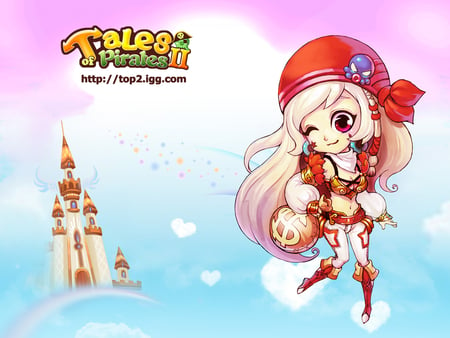 tales of pirates - sky, girl, pink, red, castle, pirate, sexy pirate