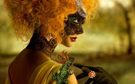 Mask - beauty, mask, her, red, dragon, head