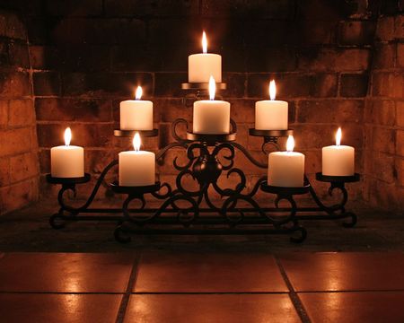 Candles - flames, wrought iron holder, candles, light, romance