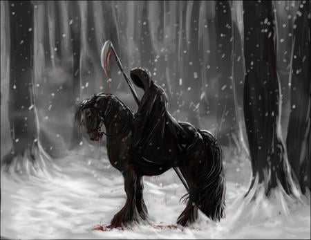 are u ready to face - snow, death, forest, horse, dark