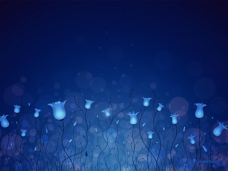 Bluebells 4 - luminos, bluebells, blue, night, flowers, fantasy, flower, spring