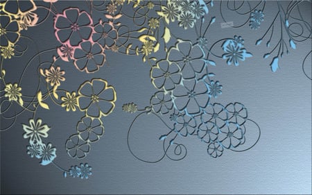 Spring Has Sprung 1 - abstract, yellow, pink, 3d and cg, blue, flowers