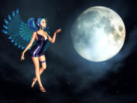 Fairy and moon - fairy, abstract, fantasy