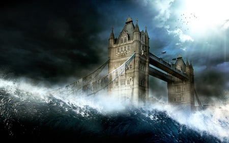 England bridge - england, water, rain, disaster, bridge