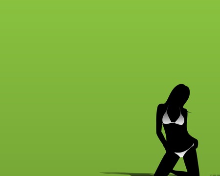 Bikini Girl - silhouette, background, white bikini, green