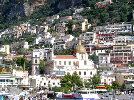  Positano Amalfi Coast Italy - amalfi coast, sea, hillside, holidays, resort, church, tourists, happy, positano, fashionable, fabulous, chic, famous, houses, italy, sun