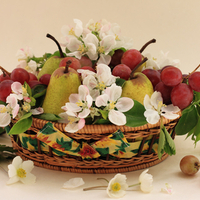 Basket of flowers and fruit.