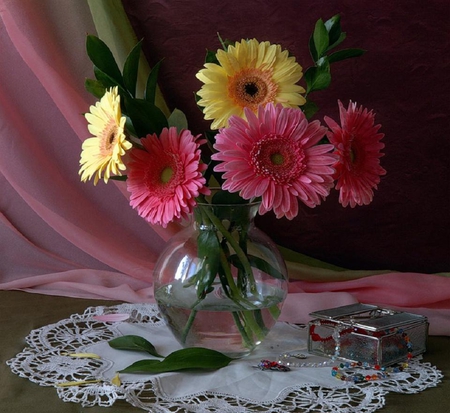 Gerbera still life. - jewellery, flower, vase, still life, gerbera