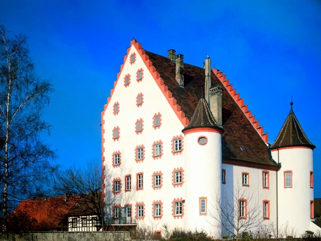 Unique Castle - slope, unique, wolfsegg, white, roof, home, bavaria, beautiful, castle, house, germany