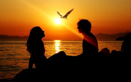 FIRST ROMANTIC DATE - students, cool, hot, girl, sun, boy, set