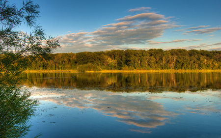 Holland Lake - clouds, trees, minnesota, water, beautiful, lebanon hills park, reflection, usa, eagan, holland lake, forests, nature, lake, sky