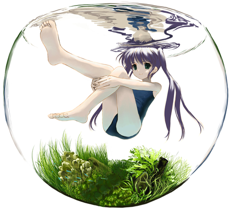 In my Own bubble - anime, girl, cute, grass, peaceful