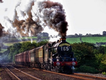 A storm of smoke - train, smoke, fields, black