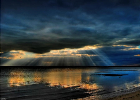 Golden sun rays - amazing, cloud, sea, sun rays