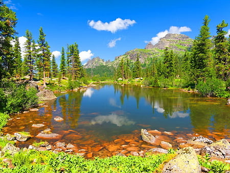 Small blue lake - lake, mountain, blue, water, stones, small