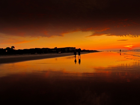 landscape sunset - nature, beach, landscape, reflection, sunset