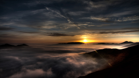 View from the Mountain Tops - clouds, glow, wispy, beautiful, soft, breathtaking, sunshine, peaks