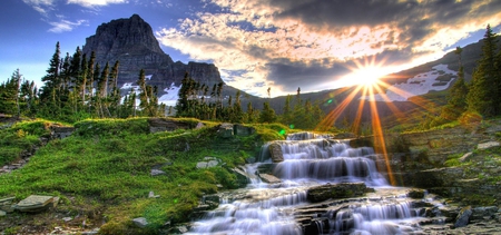 Mountain - nature, mountain, sun, river, other