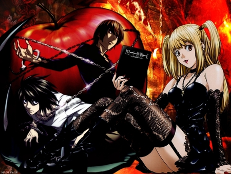 Death Note - apple, black, death note, shinigami, anime, fantasy, l, kira, misa