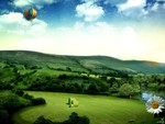 Balloon over a green field