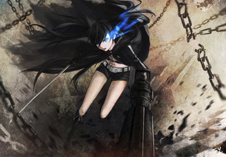 Black Rock Shooter - anime, anime girl, kuroi mato, girl, sword, black rock shooter, chains, weapon, sexy