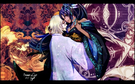 Sweet Love - anime, urahara, bleach, yoruichi, kimono, love, sweet, shinigami