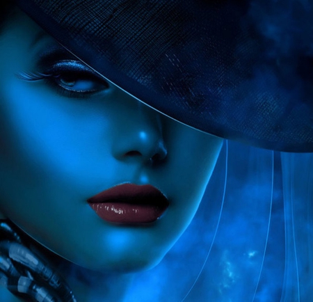 Beauty In Blue - abstract, fantasy, blue, woman, beauty, red lips