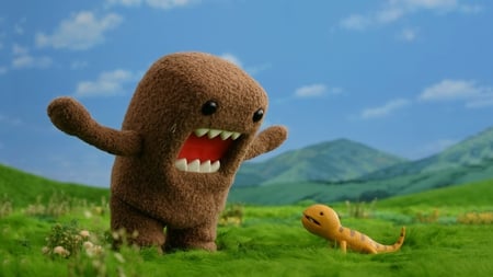 Funny toy monster - nature, mountain, monster, green, toy, funny, animation