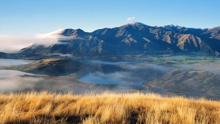 Roy's Peak, New Zealand - hills, new zealand, mountain, travel, peak, mist, nature, view, grass