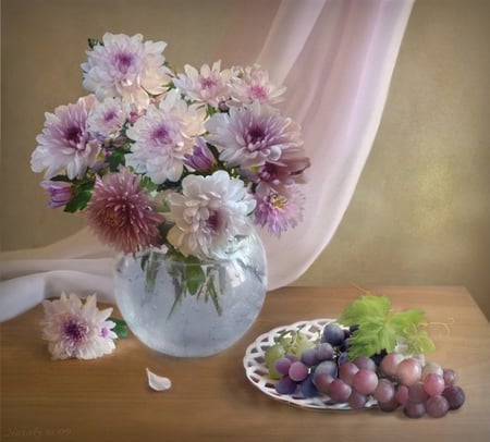 Flowers and grapes