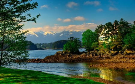 Beautiful Place - desktop, mirror, grass, lagoons, brightness, paisagem, background, plants, ro, panorama, bright, place, picture, photography, mountains, cool, reflections, landscape, paysage, awesome, photo, cenario, creeks, calmness, multicolor, natural, laguna, rivers, clouds, cena, colours, colors, waves, calm, day, mounts, lakes, firs, pc, reflected, beautiful, islands, widescreen, amazing, lightness, multi-coloured, clarity, light, image, nature, colorful, grasslands, paisage, beauty, photoshop, sky, lagoon, nice, pines, house, cloudy