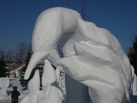 Mother Bird - snow, bird, figure, mother