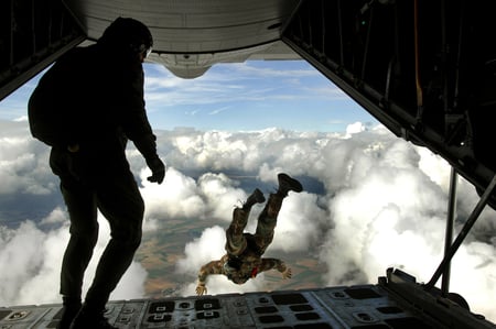 sky dive - aircraft, sport, fun, sky, clouds, photography, airplane, military