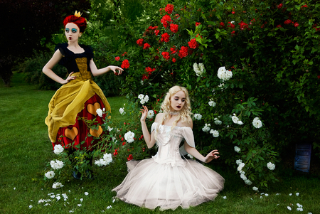 Off_with_her_head - flowers, white, nature, lady, red, model, dress